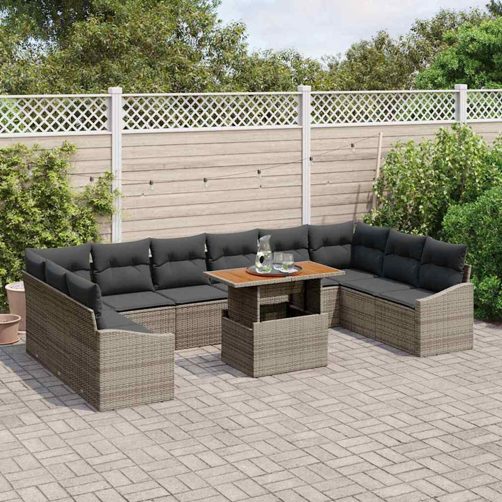 Havesofa Sæt med opbevaring 11 pcs Grå Poly rattan