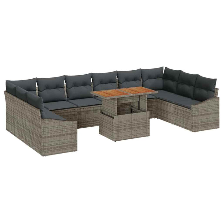 Havesofa Sæt med opbevaring 11 pcs Grå Poly rattan