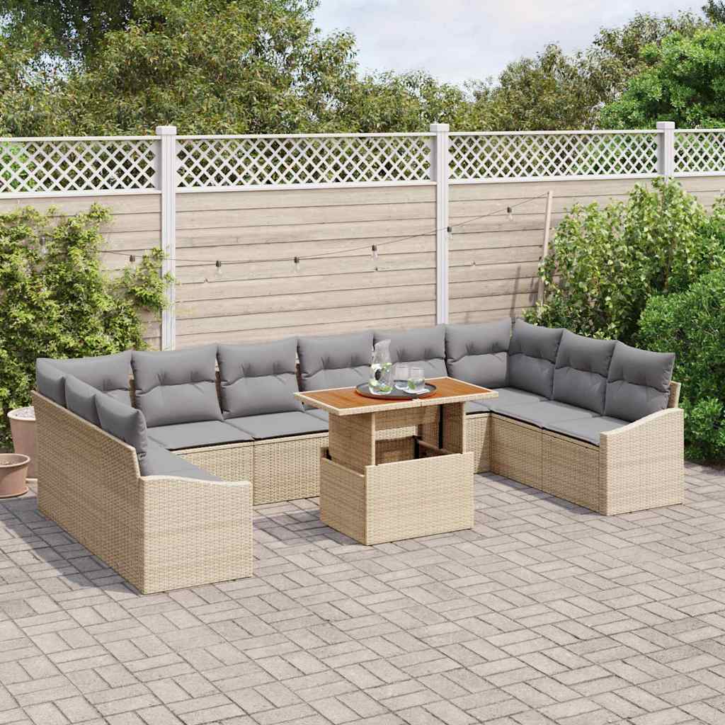 Havesofa Sæt med opbevaring 11 pcs Beige Poly rattan