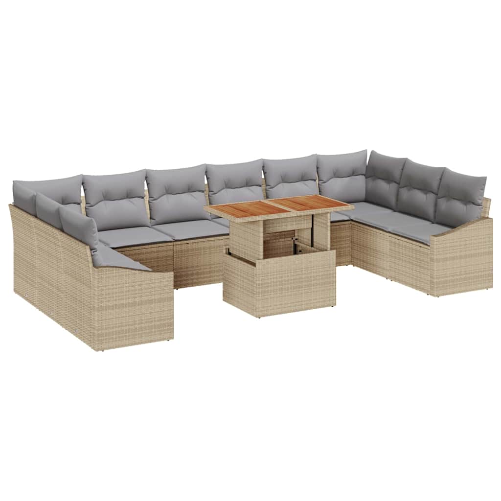 Havesofa Sæt med opbevaring 11 pcs Beige Poly rattan