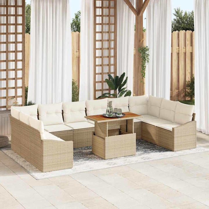 Havesofa Sæt med opbevaring 11 pcs Beige Poly rattan