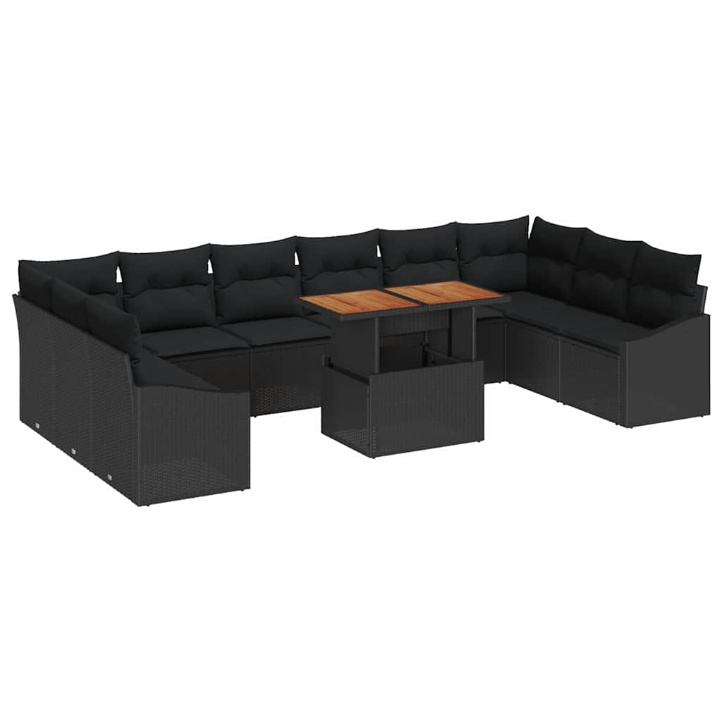 Havesofa Sæt med opbevaring 11 pcs Sort Poly rattan