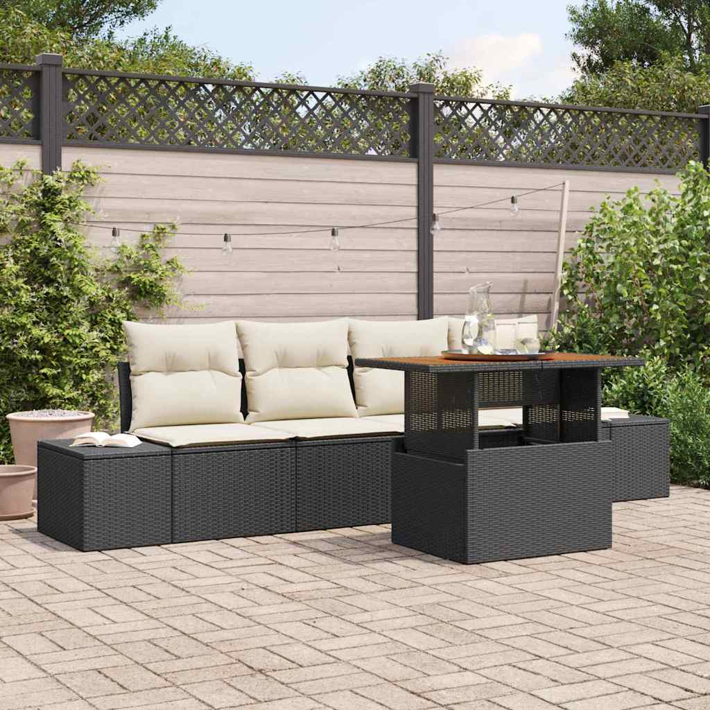 Havesofa Sæt med opbevaring 5 pcs Sort Poly rattan
