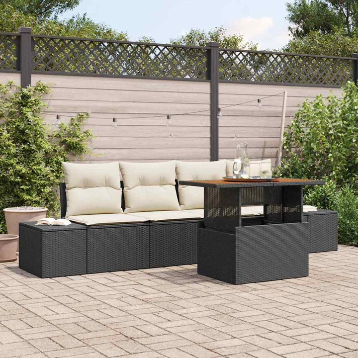 Havesofa Sæt med opbevaring 5 pcs Sort Poly rattan