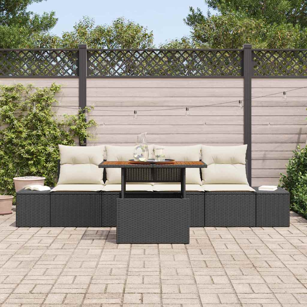 Havesofa Sæt med opbevaring 5 pcs Sort Poly rattan