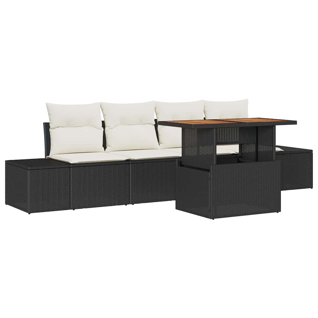 Havesofa Sæt med opbevaring 5 pcs Sort Poly rattan