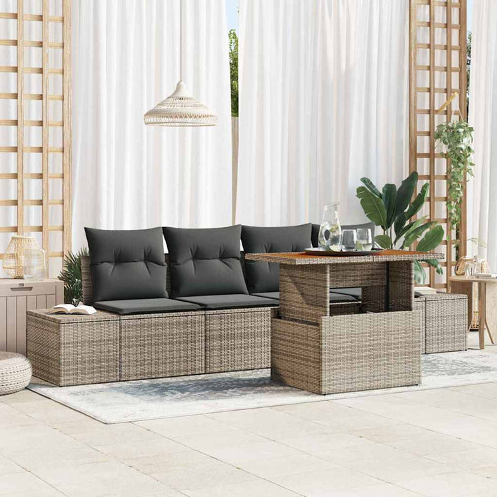 Havesofa Sæt med opbevaring 5 pcs Grå Poly rattan
