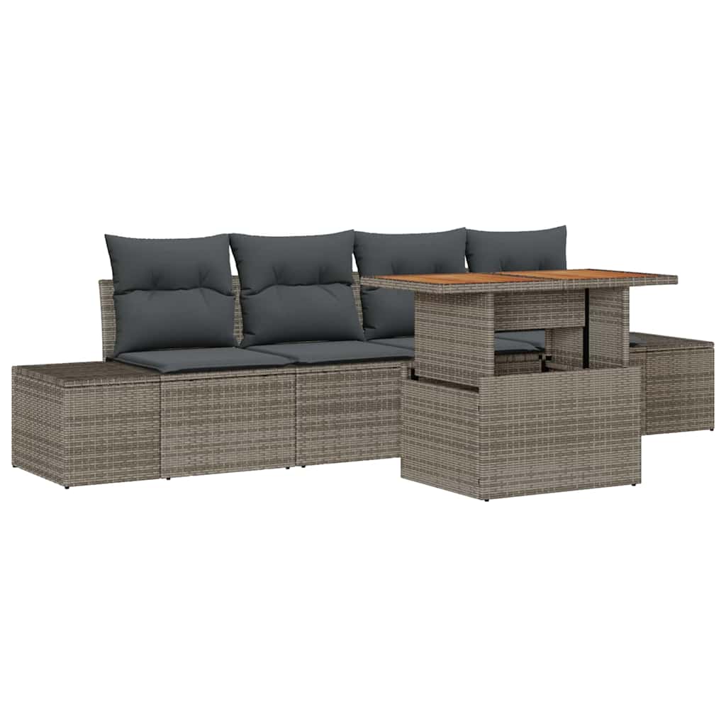 Havesofa Sæt med opbevaring 5 pcs Grå Poly rattan