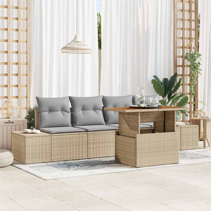 Havesofa Sæt med opbevaring 5 pcs Beige Poly rattan