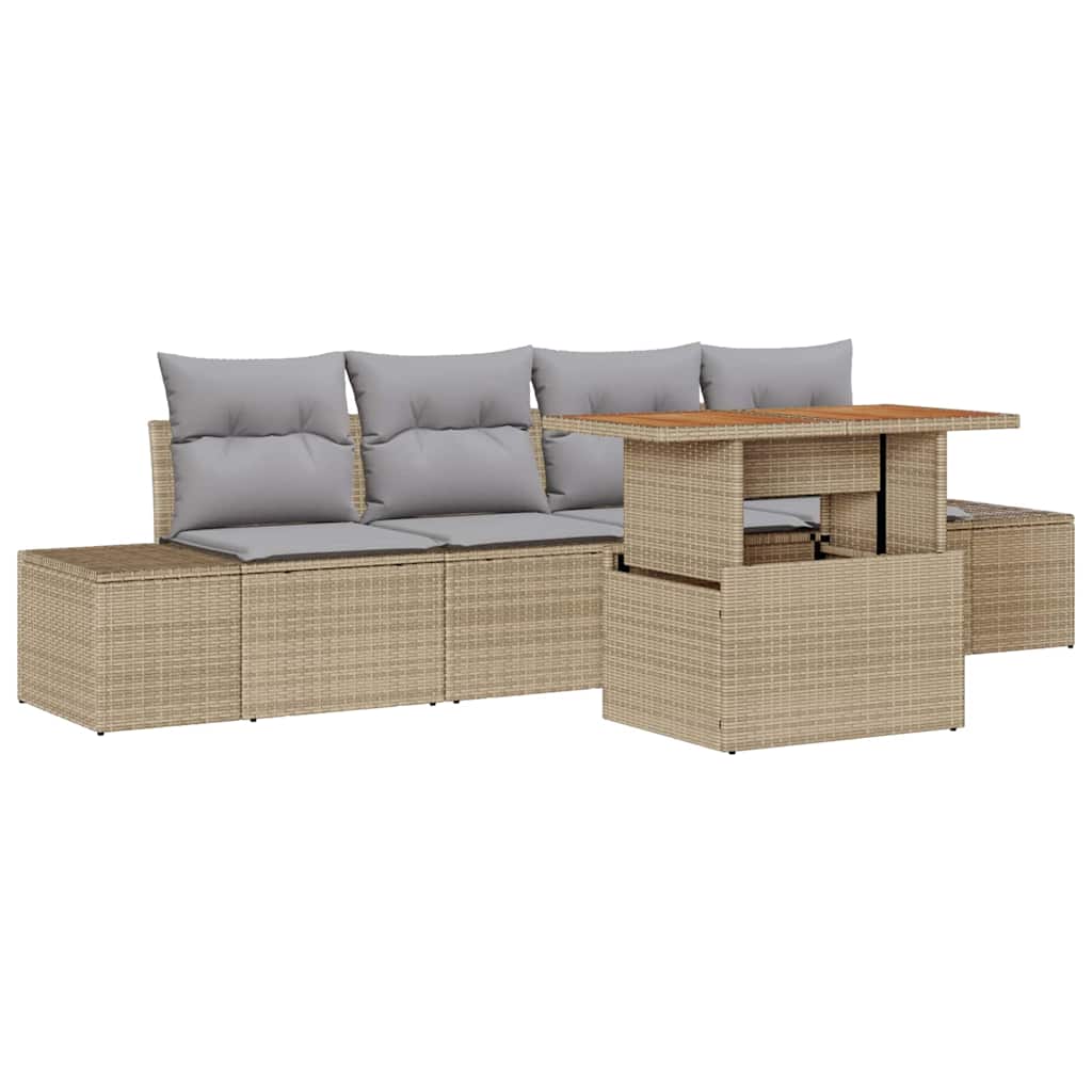 Havesofa Sæt med opbevaring 5 pcs Beige Poly rattan