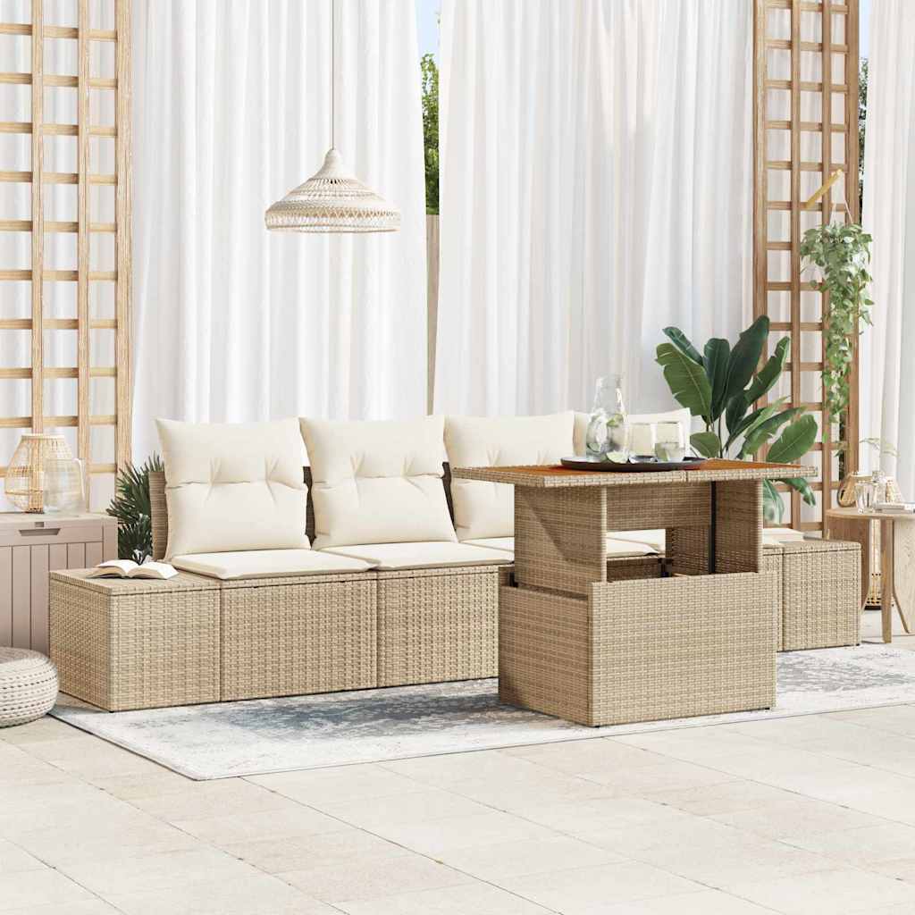 Havesofa Sæt 5 stk. Beige Poly rattan