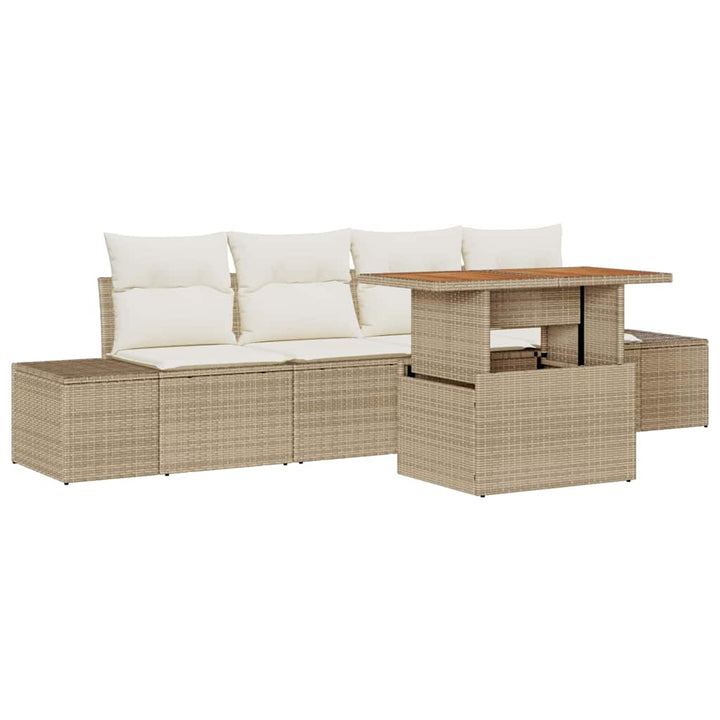 Havesofa Sæt 5 stk. Beige Poly rattan
