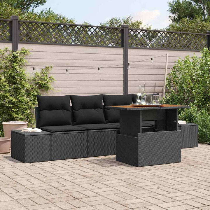 Havesofa Sæt med opbevaring 5 pcs Sort Poly rattan