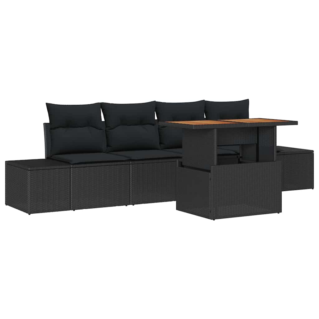 Havesofa Sæt med opbevaring 5 pcs Sort Poly rattan