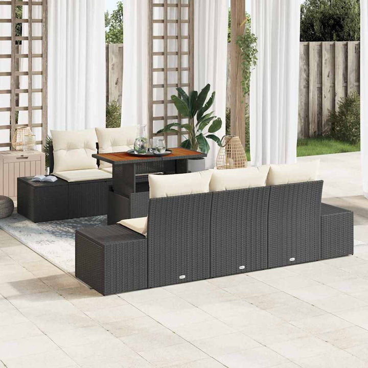 Havesofa Sæt med opbevaring 6 pcs Sort Poly rattan