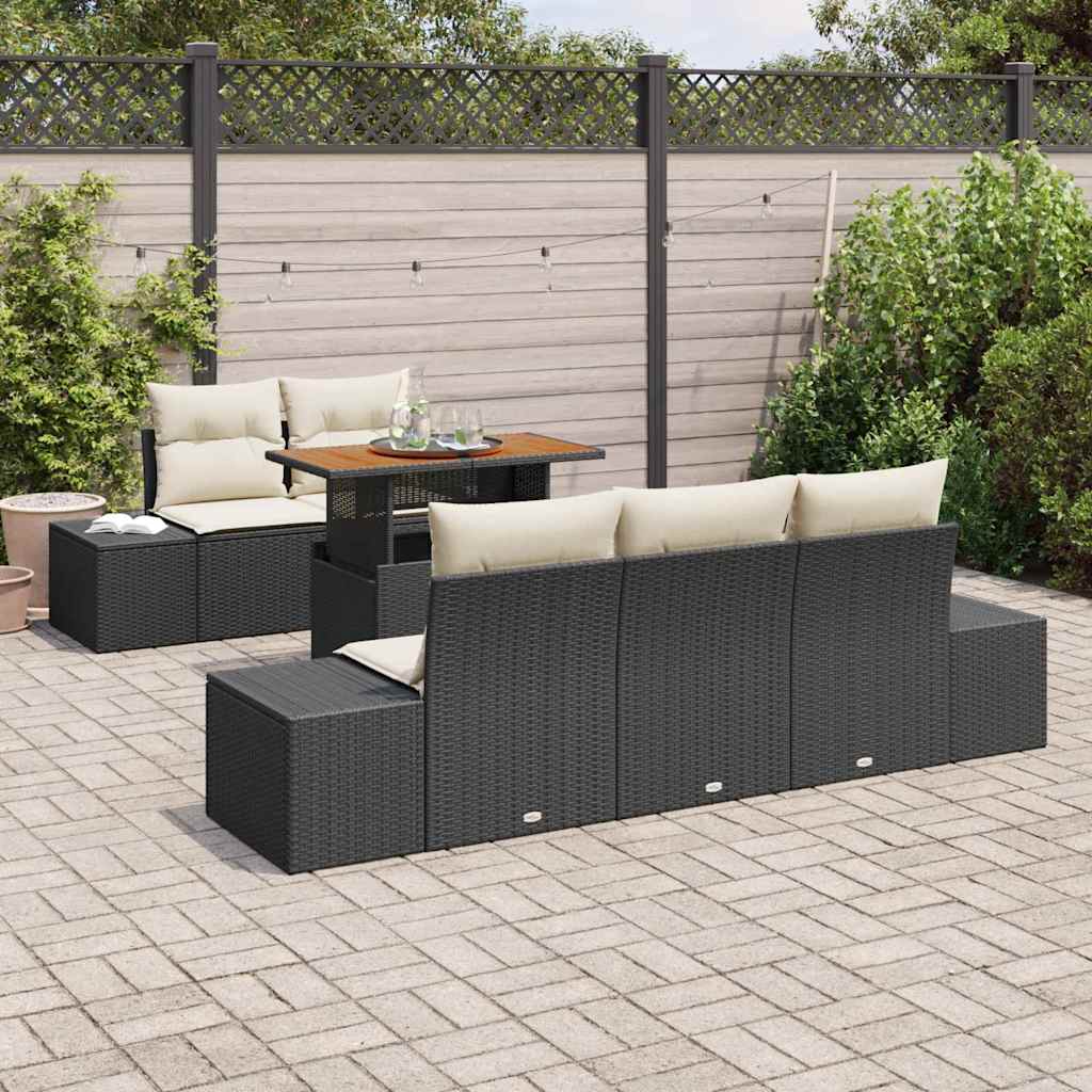 Havesofa Sæt med opbevaring 6 pcs Sort Poly rattan