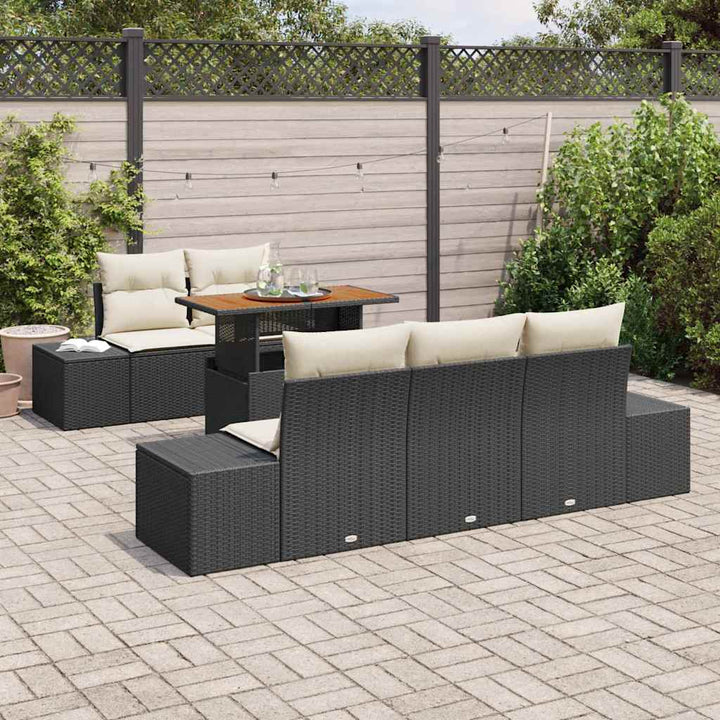 Havesofa Sæt med opbevaring 6 pcs Sort Poly rattan