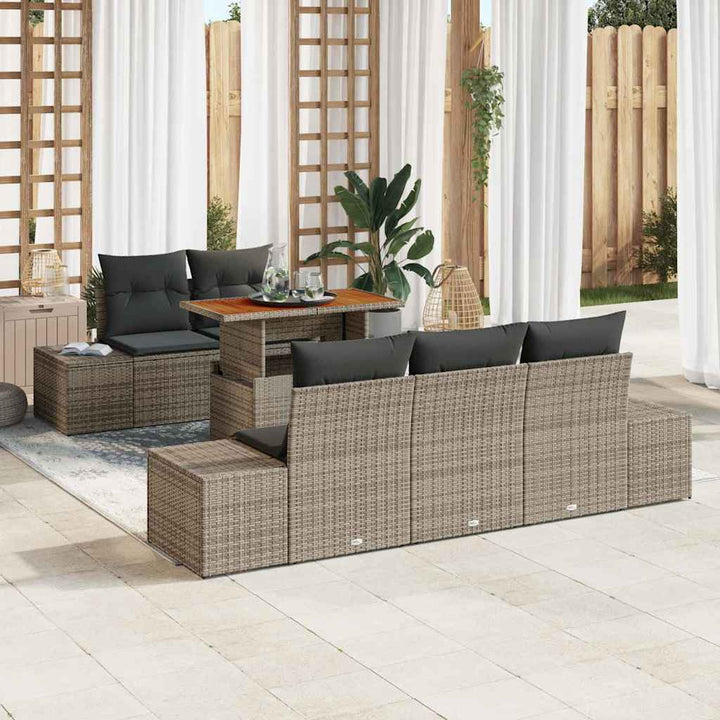 Havesofa Sæt med opbevaring 6 pcs Grå Poly rattan