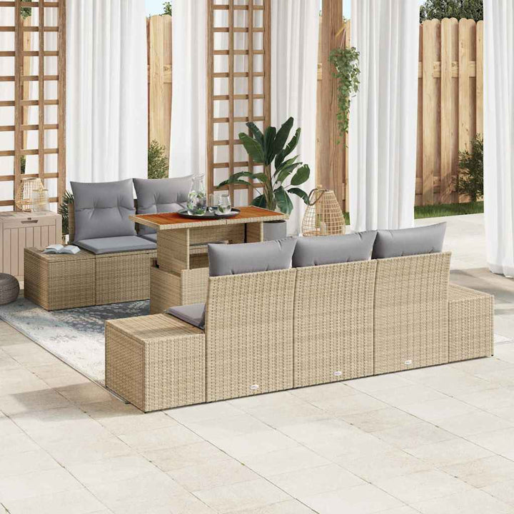Havesofa Sæt med opbevaring 6 pcs Beige Poly rattan