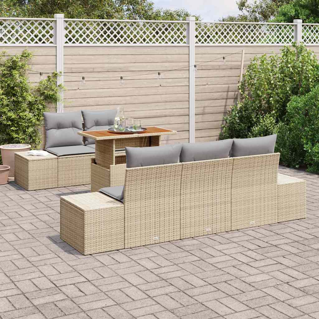 Havesofa Sæt med opbevaring 6 pcs Beige Poly rattan