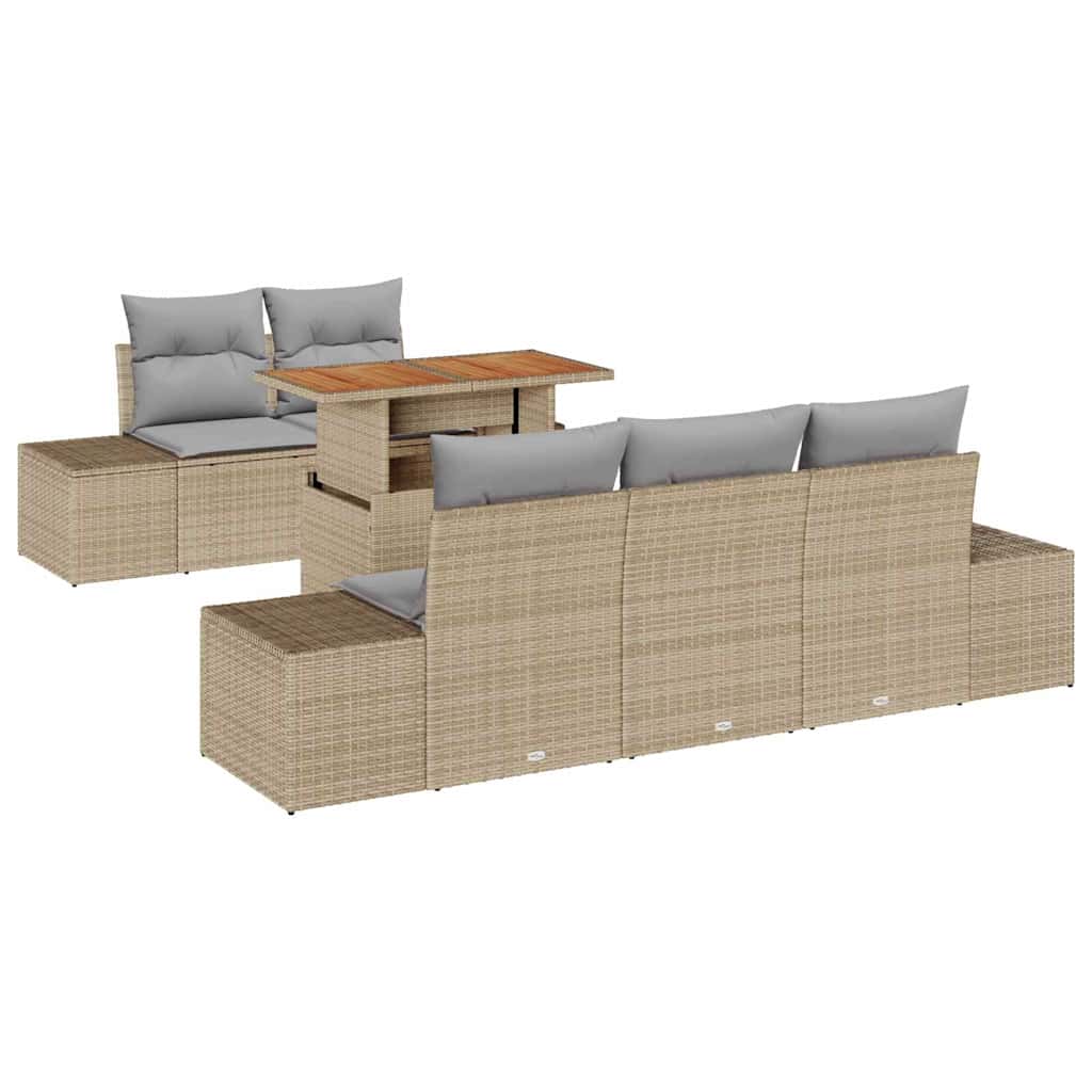 Havesofa Sæt med opbevaring 6 pcs Beige Poly rattan