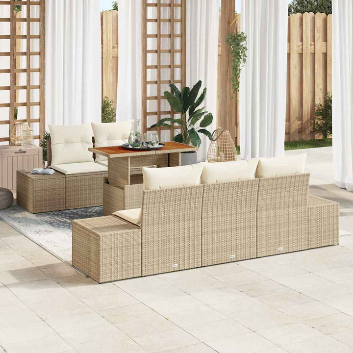 Havesofa Sæt 6 stk. Beige Poly rattan