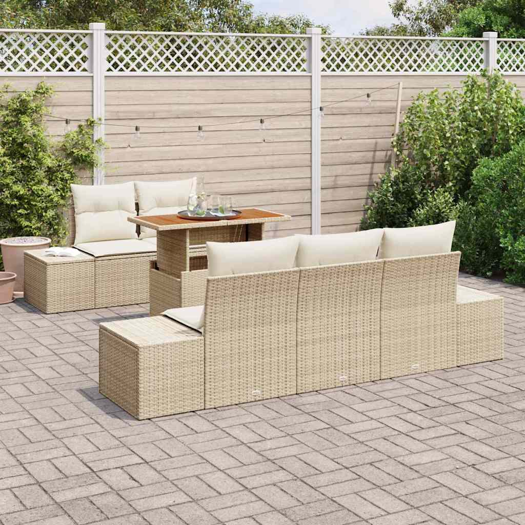 Havesofa Sæt 6 stk. Beige Poly rattan