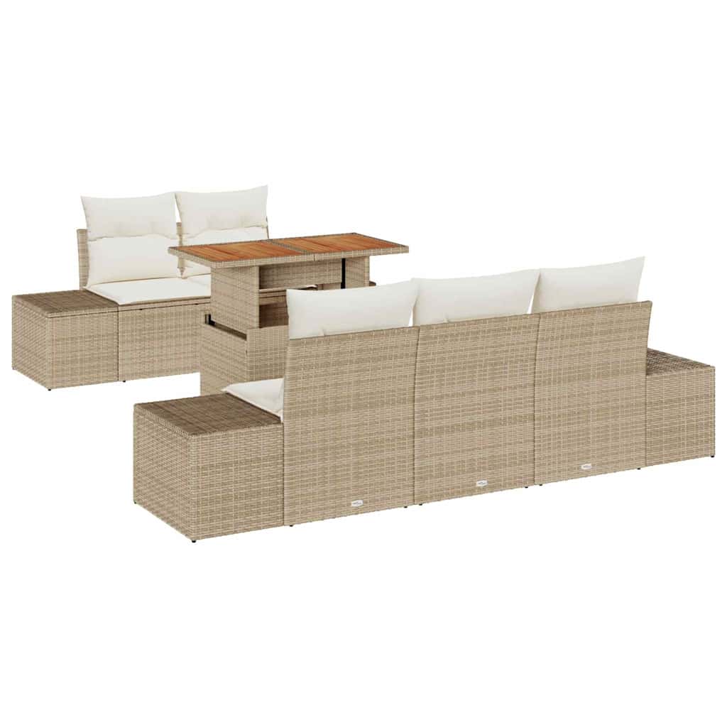 Havesofa Sæt 6 stk. Beige Poly rattan