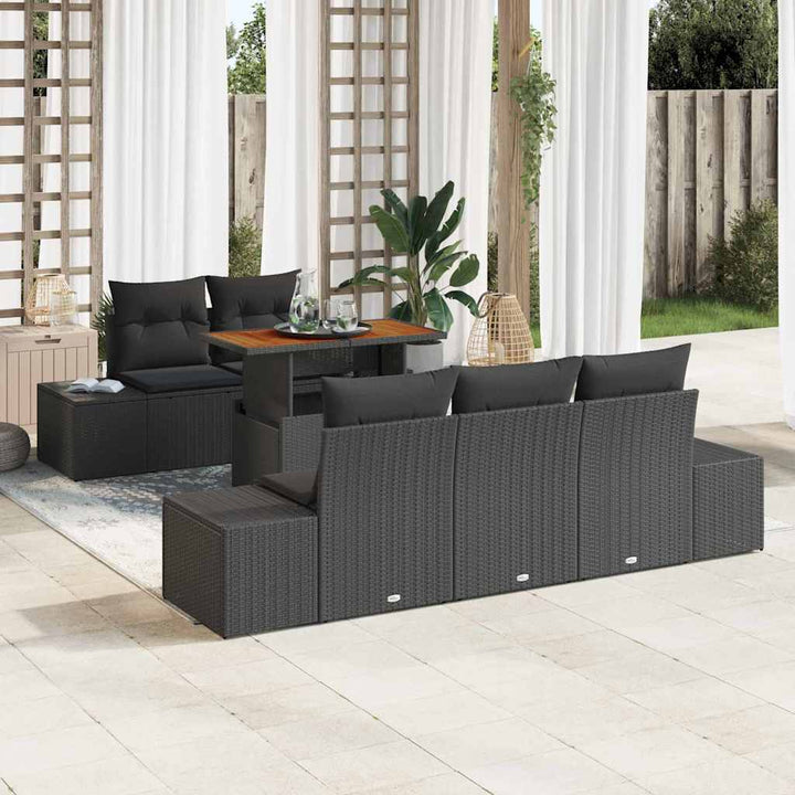 Havesofa Sæt med opbevaring 6 pcs Sort Poly rattan