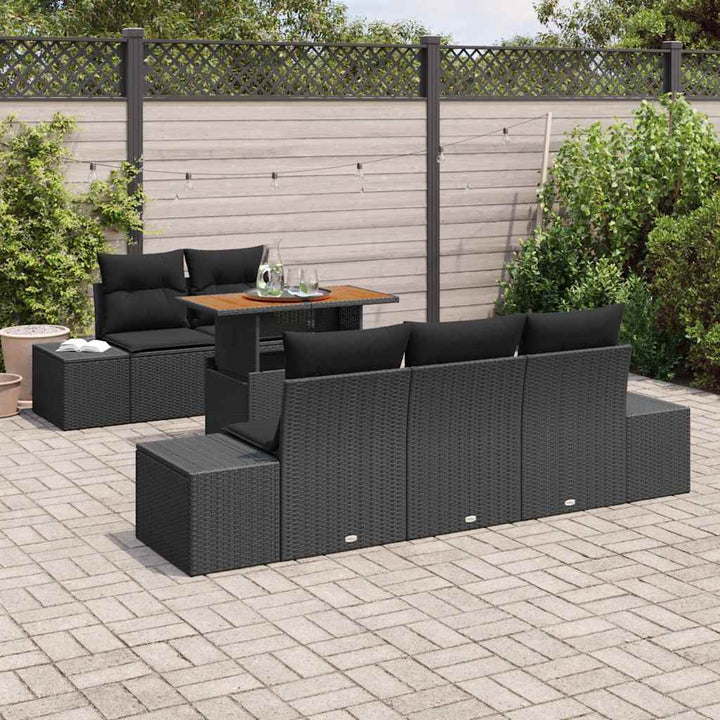 Havesofa Sæt med opbevaring 6 pcs Sort Poly rattan