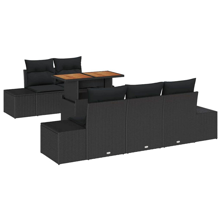 Havesofa Sæt med opbevaring 6 pcs Sort Poly rattan