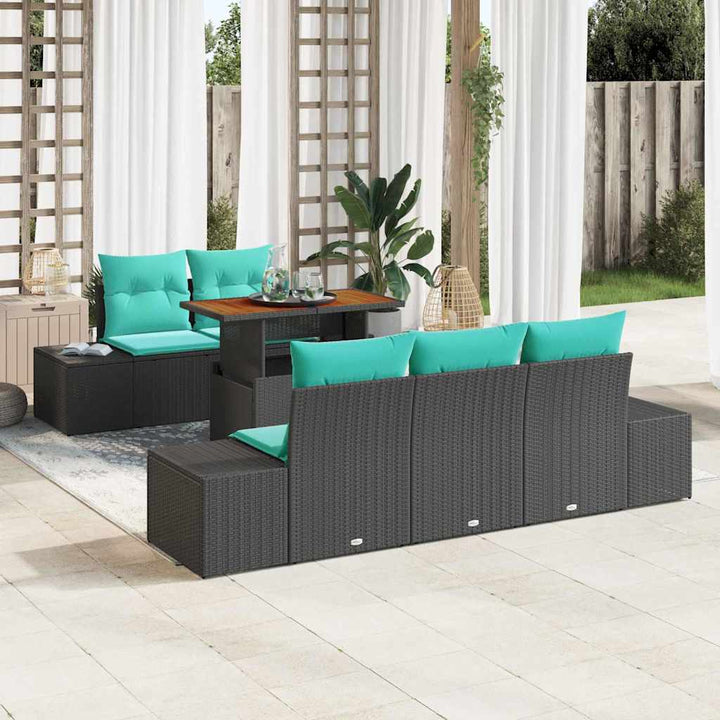 Havesofa Sæt 6 stk. Sort Poly rattan