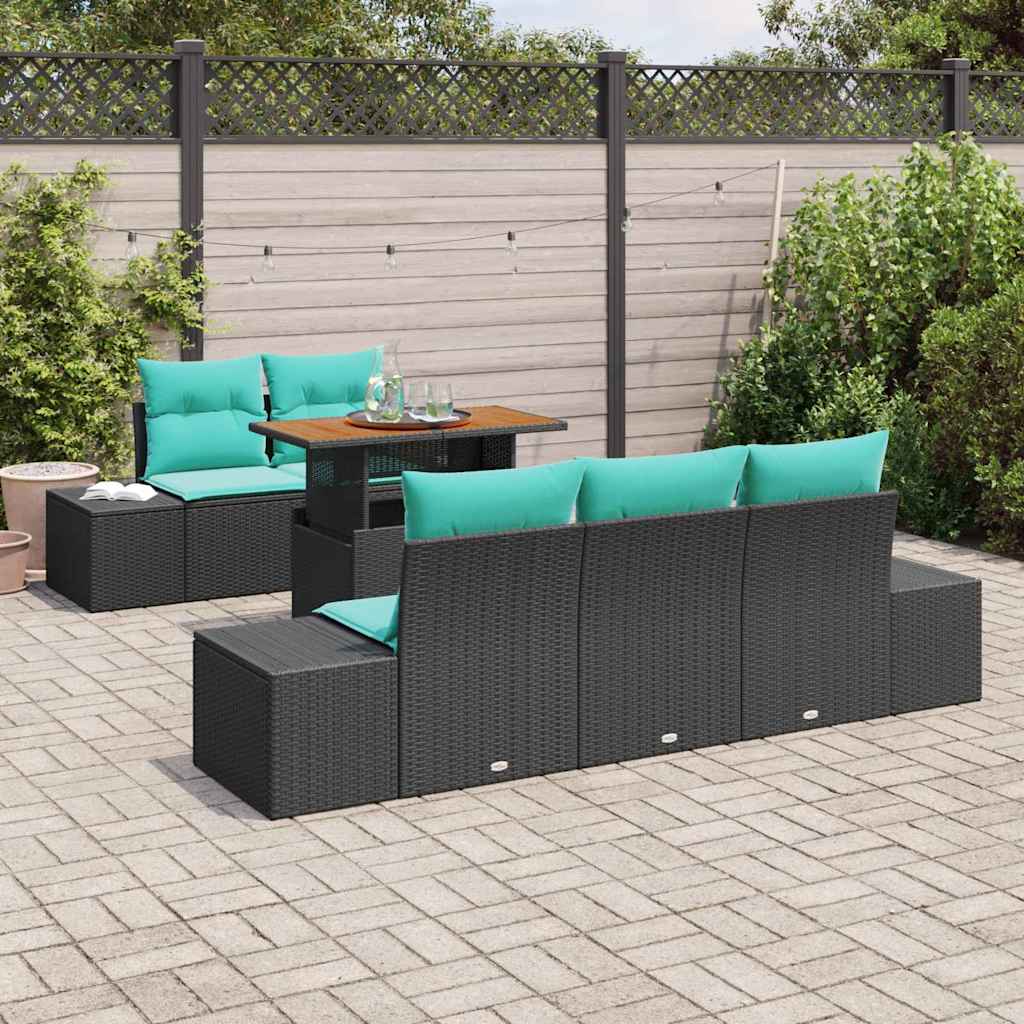 Havesofa Sæt 6 stk. Sort Poly rattan