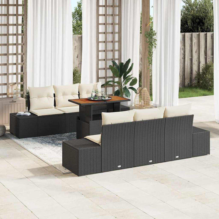 Havesofa Sæt med opbevaring 7 pcs Sort Poly rattan