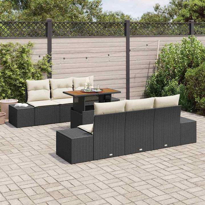 Havesofa Sæt med opbevaring 7 pcs Sort Poly rattan