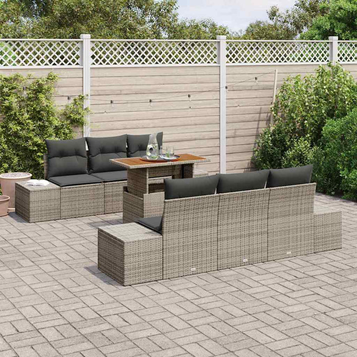 Havesofa Sæt med opbevaring 7 pcs Grå Poly rattan