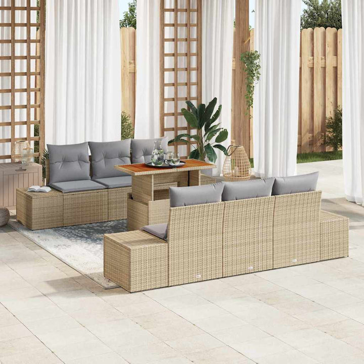 Havesofa Sæt med opbevaring 7 pcs Beige Poly rattan