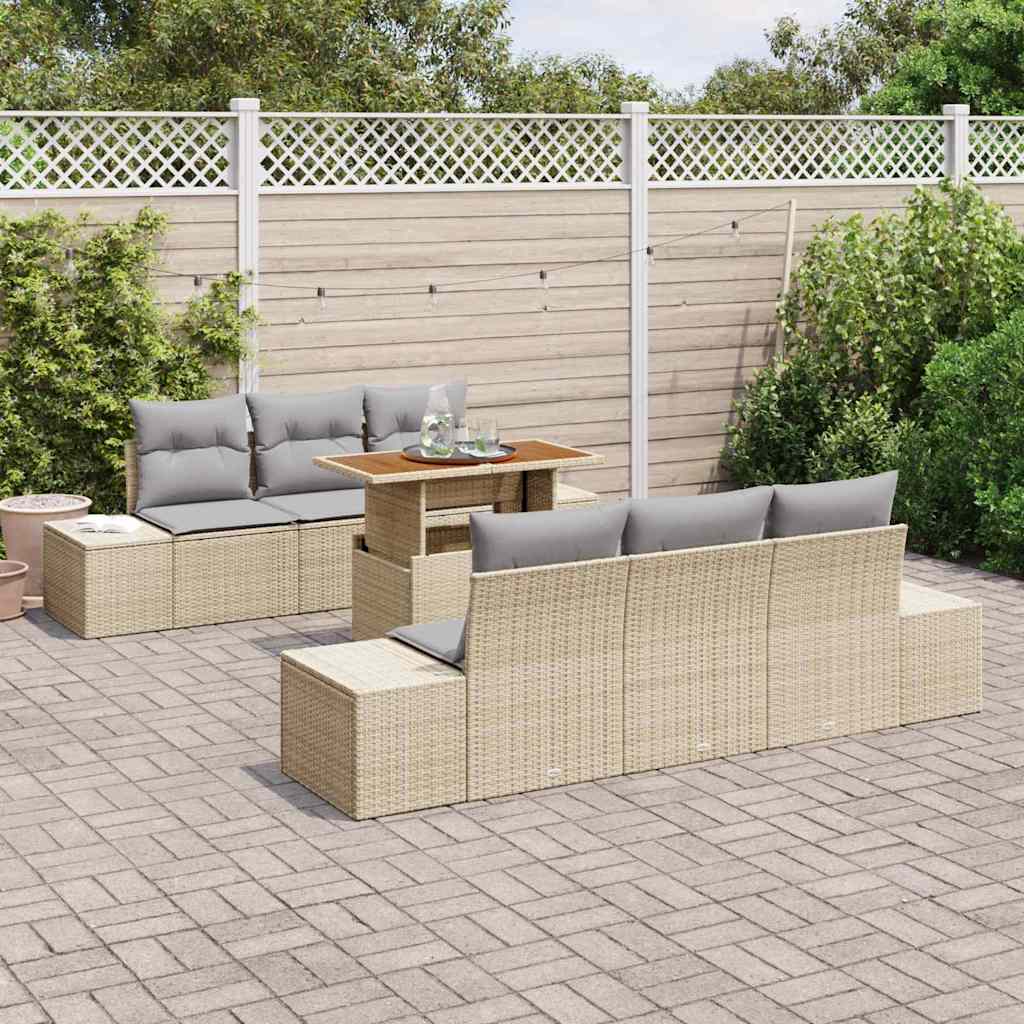Havesofa Sæt med opbevaring 7 pcs Beige Poly rattan