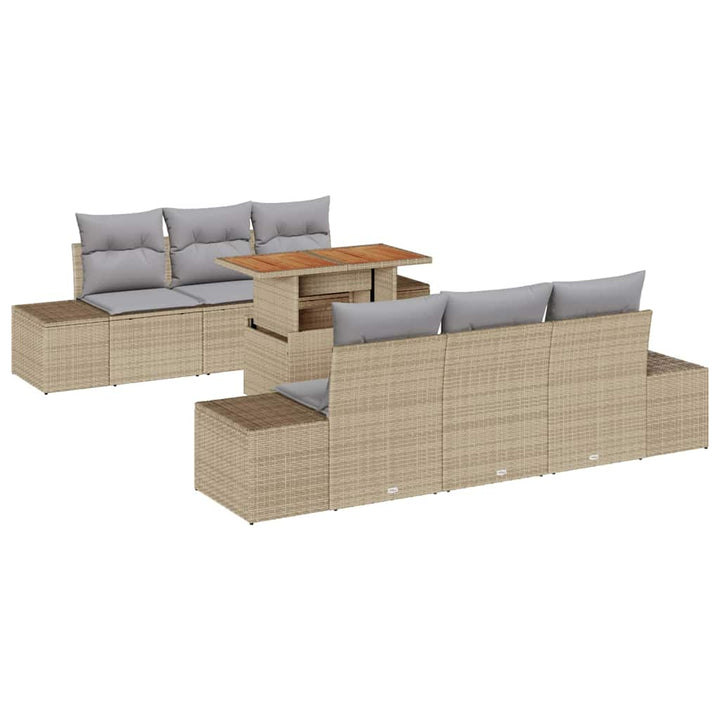 Havesofa Sæt med opbevaring 7 pcs Beige Poly rattan
