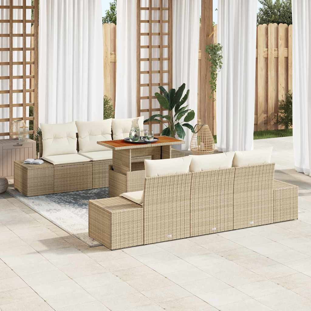 Havesofa Sæt 7 stk. Beige Poly rattan