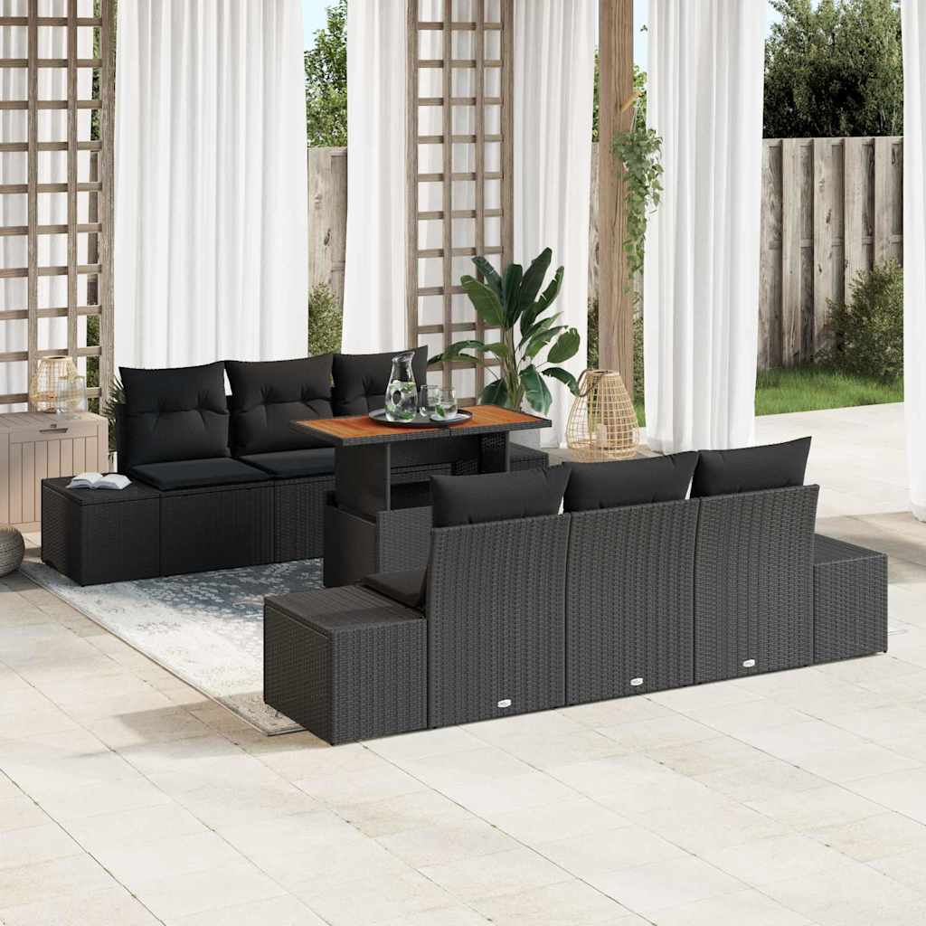 Havesofa Sæt med opbevaring 7 pcs Sort Poly rattan