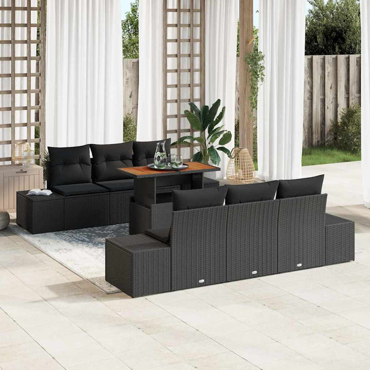Havesofa Sæt med opbevaring 7 pcs Sort Poly rattan