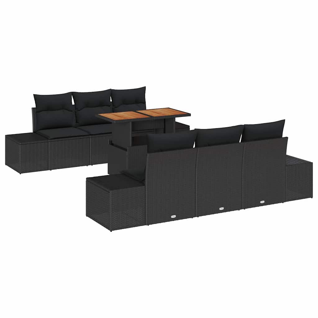 Havesofa Sæt med opbevaring 7 pcs Sort Poly rattan