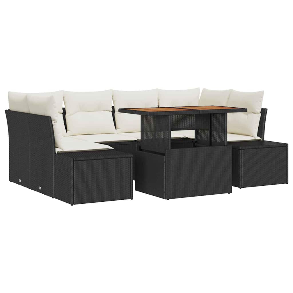 Havesofa Sæt med opbevaring 7 pcs Sort Poly rattan