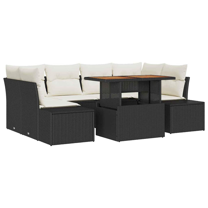 Havesofa Sæt med opbevaring 7 pcs Sort Poly rattan