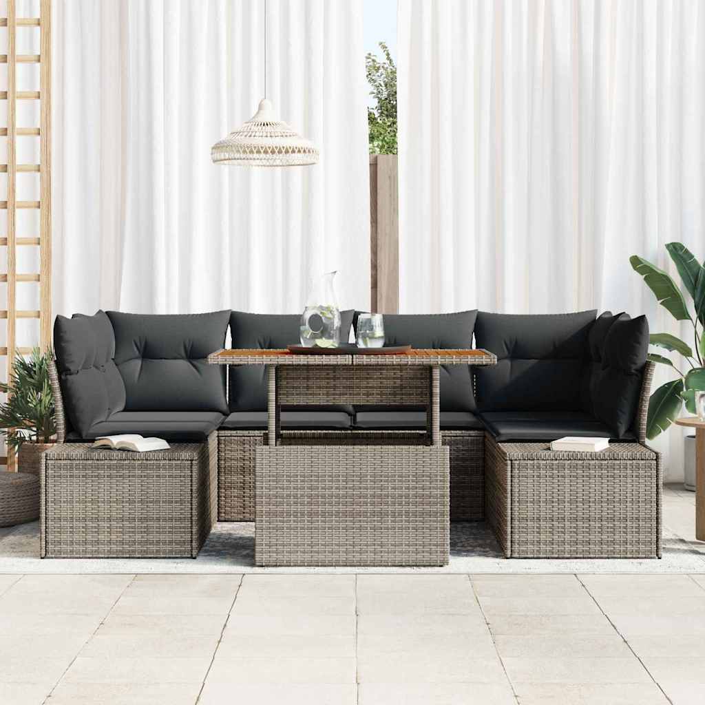 Havesofa Sæt med opbevaring 7 pcs Grå Poly rattan