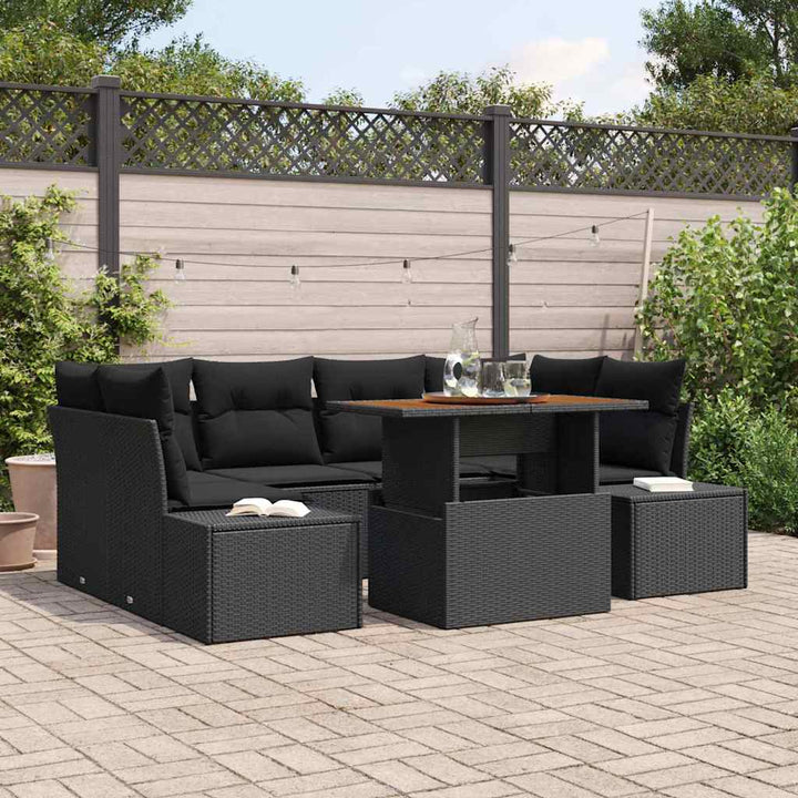 Havesofa Sæt med opbevaring 7 pcs Sort Poly rattan