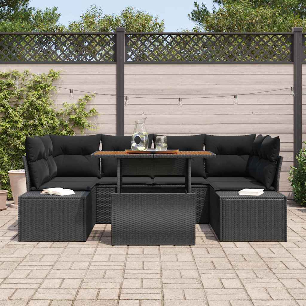 Havesofa Sæt med opbevaring 7 pcs Sort Poly rattan