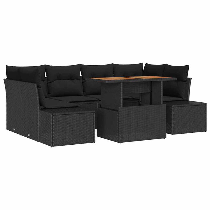 Havesofa Sæt med opbevaring 7 pcs Sort Poly rattan