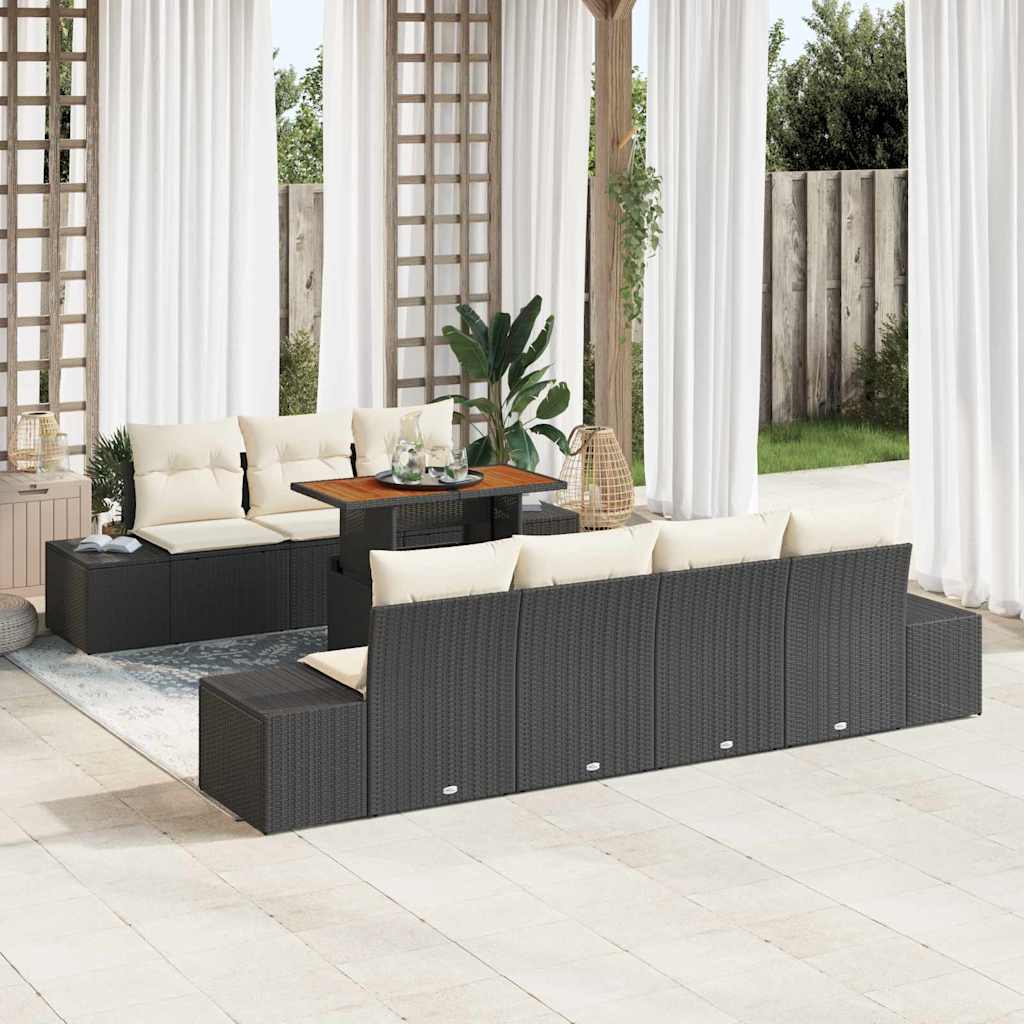 Havesofa Sæt med opbevaring 8 pcs Sort Poly rattan